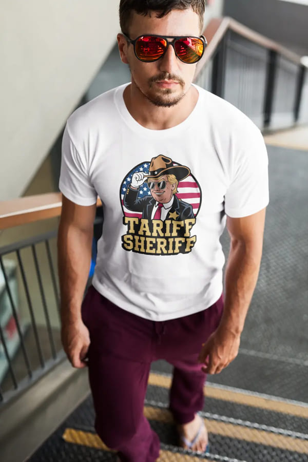 Man wearing Tariff Sheriff shirt